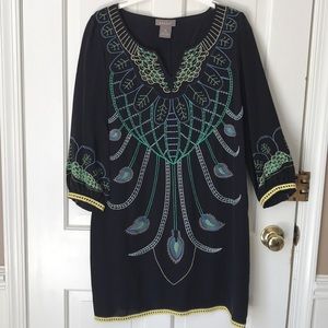 Silk embroidered shift dress
